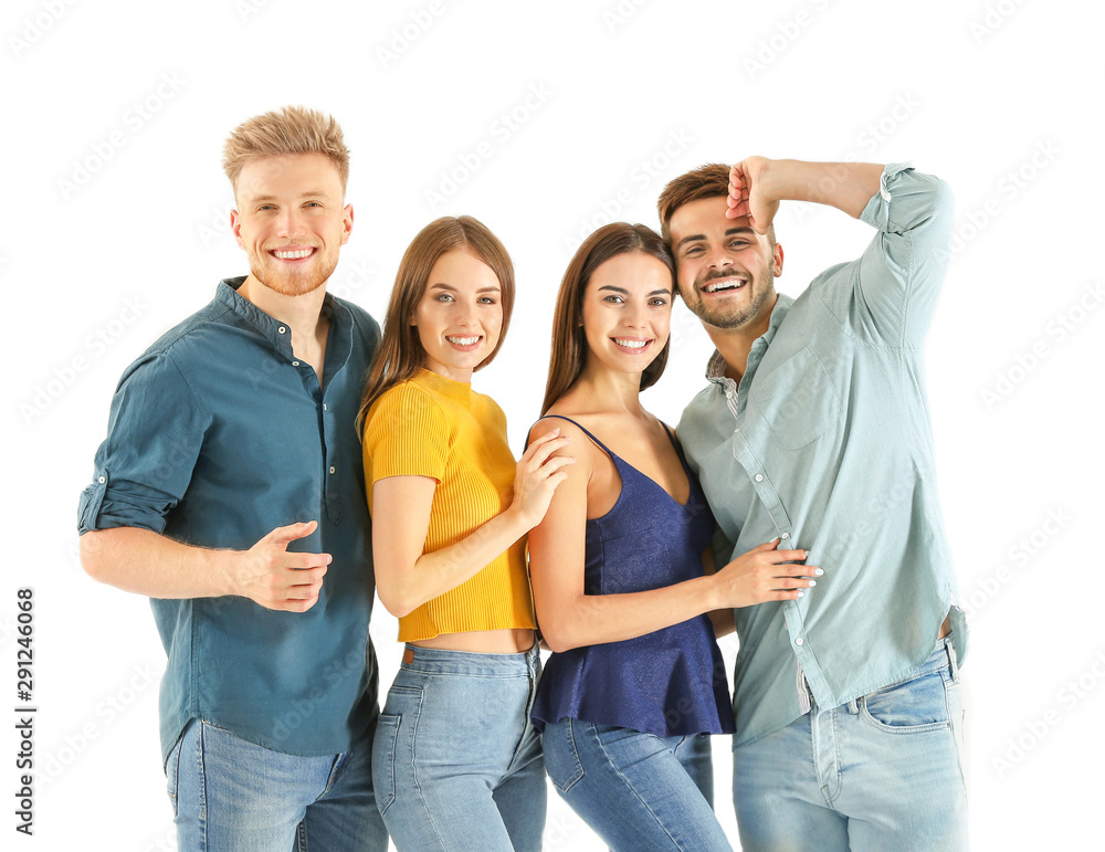 Obraz premium Group of young people in stylish casual clothes on white background