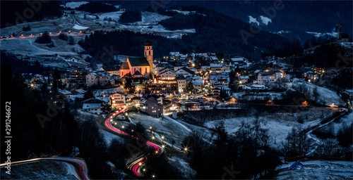 Detail of a small village in the province of Bolzano, in the mountains with snow.