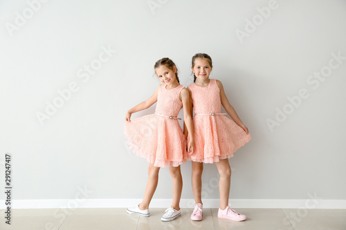 Portrait of cute twin girls...