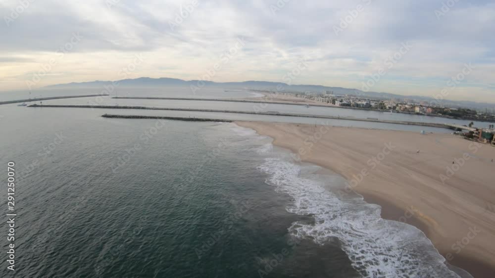 Playa Del Rey Dockweiler Beach Aerial Overhead Flying Above Coast Playa Del Rey Dockweiler Beach Aerial Overhead Flying Above Coast