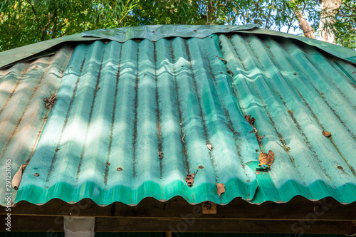 Close Up Pavilion Roof, Metal Roofing Sheet and Tree Background