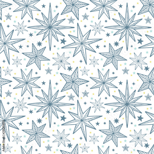 Stars. Hand drawn different stars seamless pattern. Stars sketch drawing seamless background. Part of set.