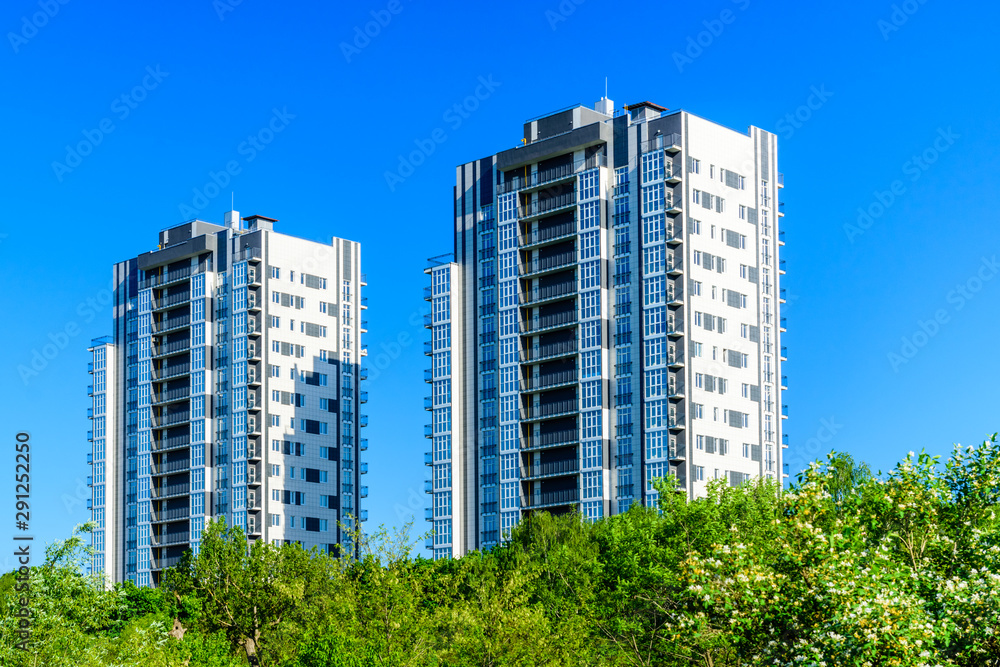 View on a new multistory high rise residential building View on a new multistory high rise residential building