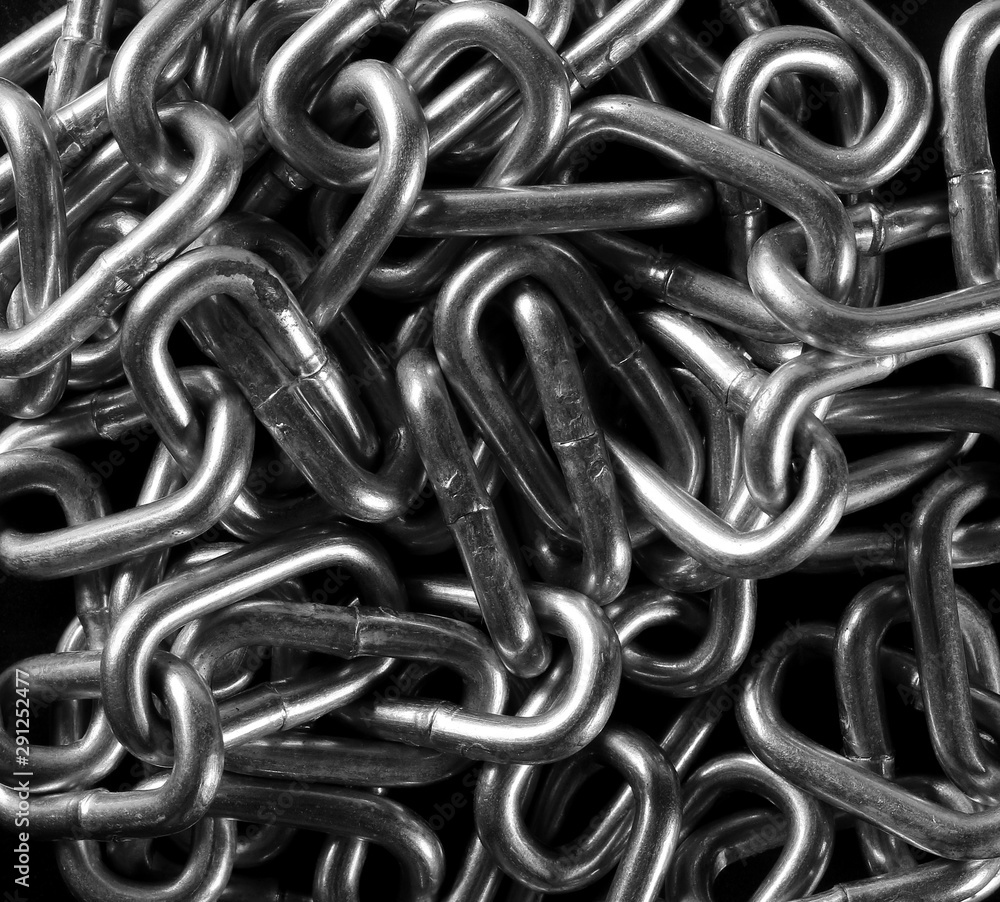 Metal chain on black background and texture Metal chain on black background and texture