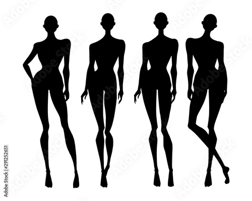 black silhouettes of girls models isolated on white