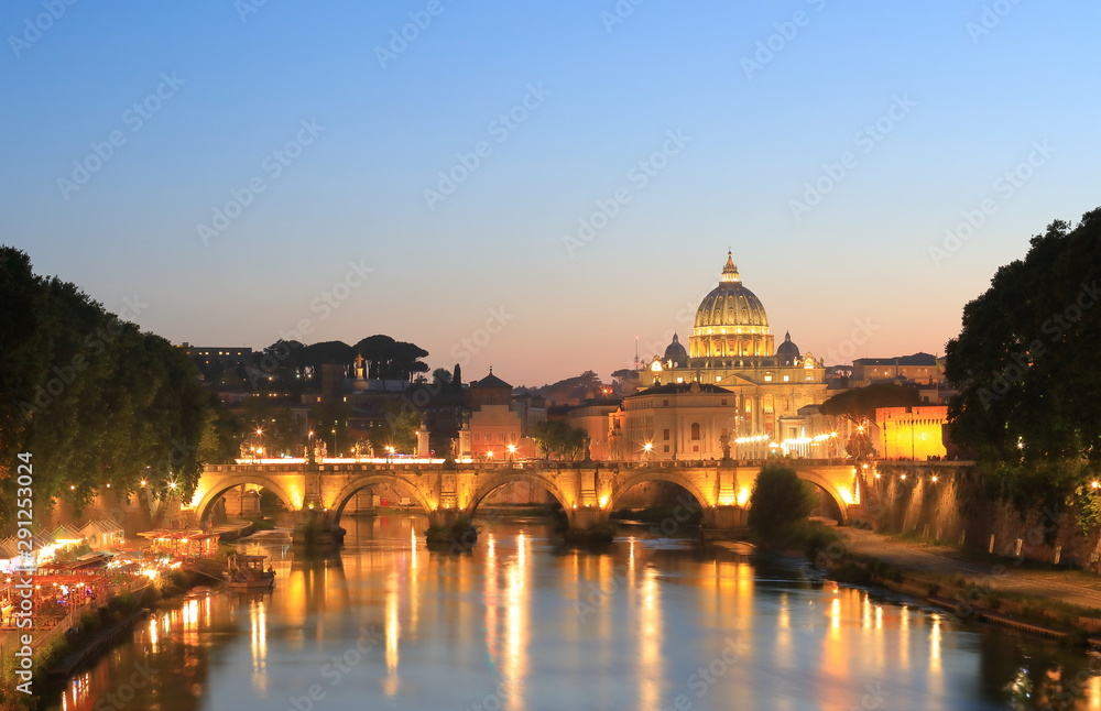 Tiber river St Peters basilica cityscape Rome Italy