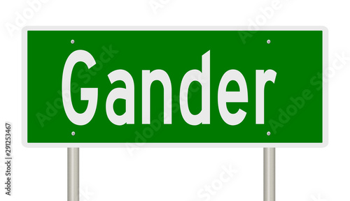 Fotografie Rendering of a green road sign for Gander Newfoundland in Canada