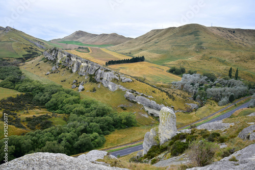 The limestone rock formation at the Weka pass, New Zealand, South Island.