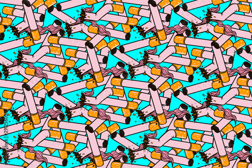 seamless pattern with cigarette butts and roses