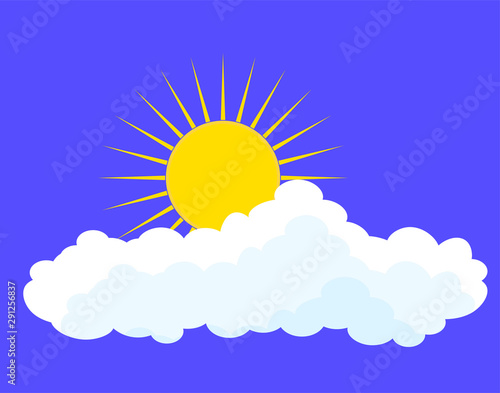Flat sun and cloud Icon. Summer pictogram on blue background. Sunlight symbol. Vector illustration  EPS10