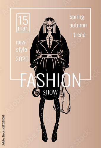 girl model in a coat, fashion illustration