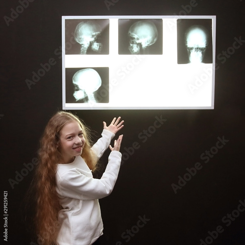 funny girl detective pointing to the physical evidence photo