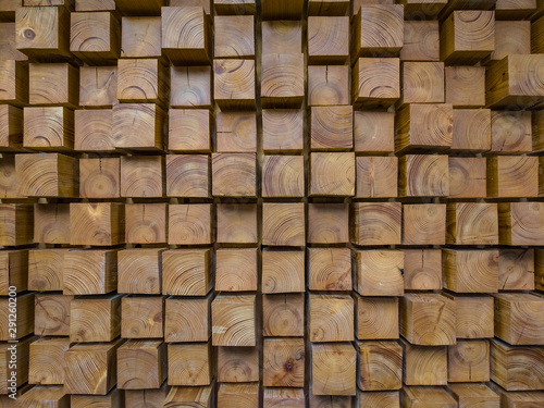 Wall made of wooden blocks