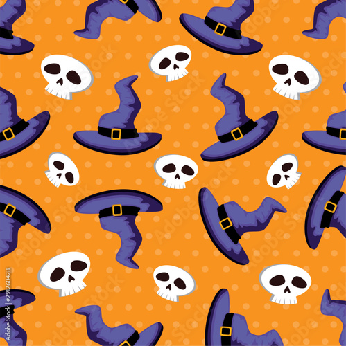 pattern halloween of hats witch and skulls