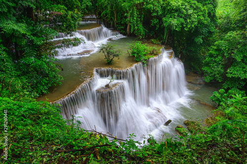Huay Mae Khamin waterfalls in deep forest at Srinakarin National Park  Kanchanaburi Thailand