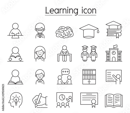 Learning icon set in thin line style