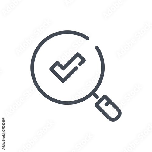 Successful search line icon. Magnifier with check mark vector outline sign.