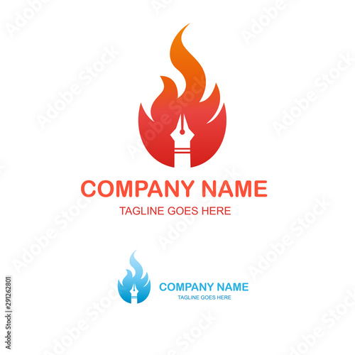 writer logo,hot writer icon,pen in fire.vector logo template
