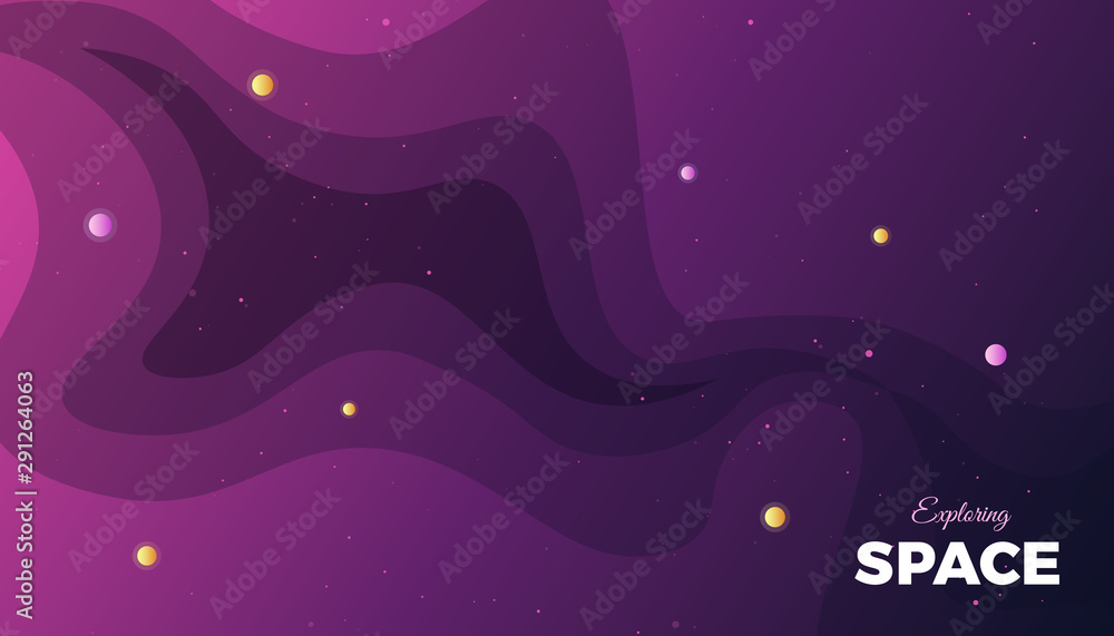 Space Exploration background design, modern gradient vector template with flat style cosmic illustration