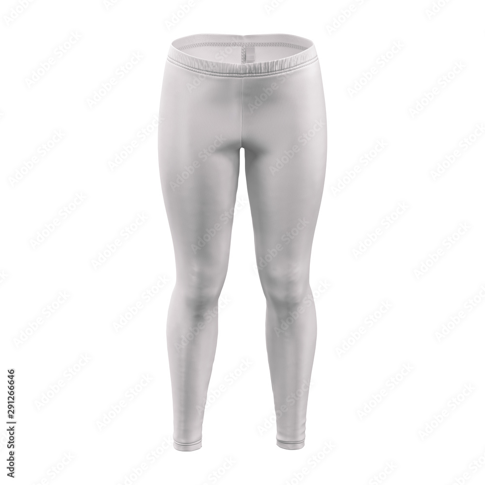 Tight leggings for women of white color. Front view. Sportswear. Mock up  for your design and branding. Blank clean template. 3d realistic detailed  illustration isolated on white background. Stock Illustration