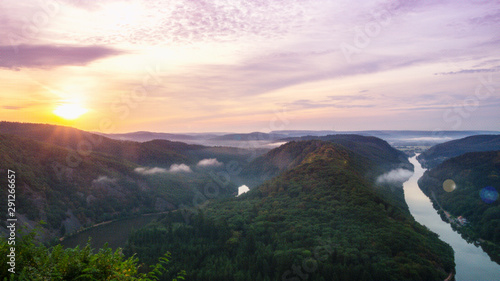 The natural wonder Saarschleife in the morning at sunrise