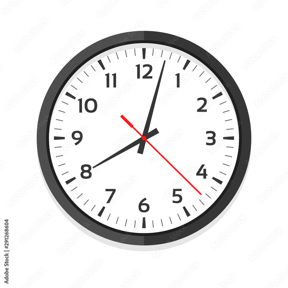 Modern white clock icon, single isolated vector illustration. Office clock with numerals. Ten oclock. Modern white clock icon, single isolated vector illustration. Office clock with numerals. Ten oclock.