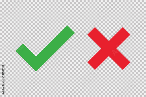 Checkmark cross on white background. Isolated vector sign symbol. Checkmark icon set. Checkmark right symbol tick sign. Flat vector icon. Test question.