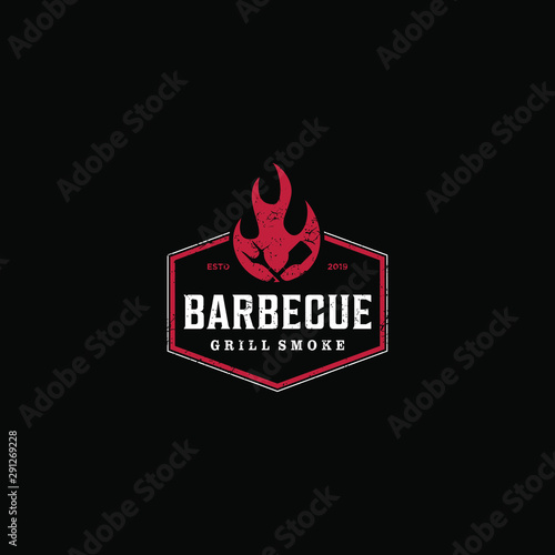 Barbecue bbw grill restaurant food drink logo design - fire meat sausage spatula element