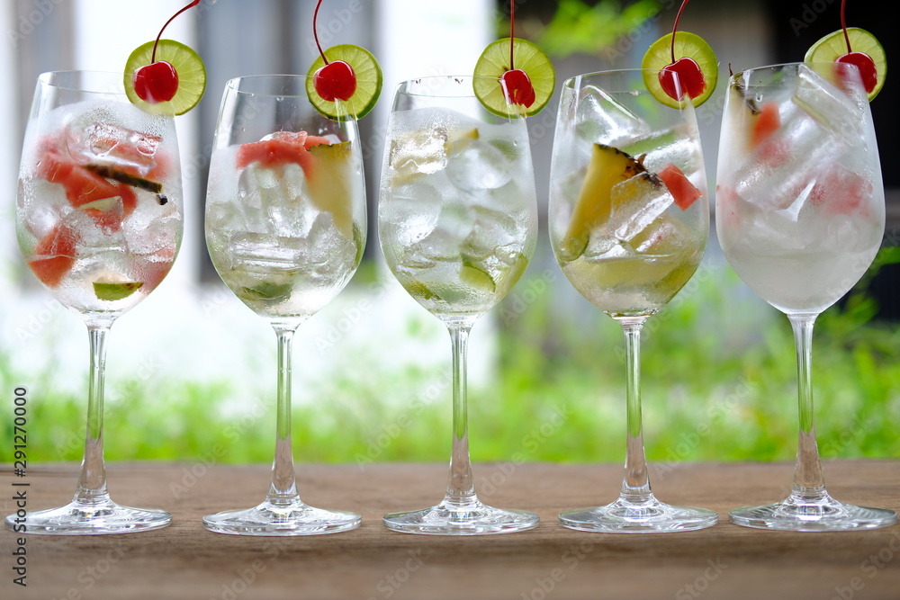 Obraz premium five glasses of gin tonic