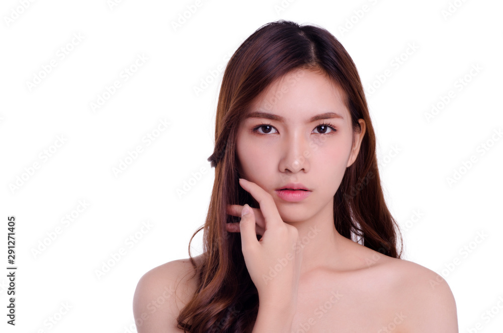 asian young beautiful woman smiling and touching her face, isolated over white background. natural makeup, SPA therapy, skincare, cosmetology and plastic surgery concept.with free copyspace asian young beautiful woman smiling and touching her face, isolated over white background. natural makeup, SPA therapy, skincare, cosmetology and plastic surgery concept.with free copyspace