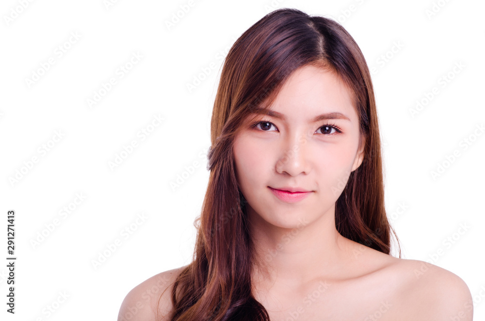 closeup young woman face with clean skin isolated on white background. closeup young woman face with clean skin isolated on white background.