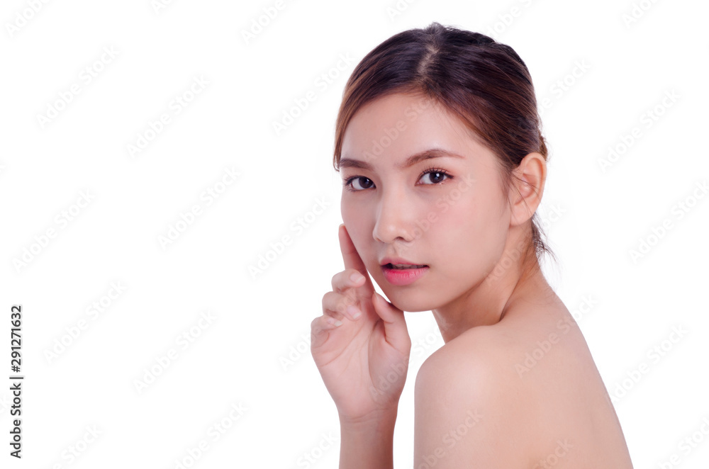 asian young beautiful woman smiling and touching her face, isolated over white background. natural makeup, SPA therapy, skincare, cosmetology and plastic surgery concept.with free copyspace asian young beautiful woman smiling and touching her face, isolated over white background. natural makeup, SPA therapy, skincare, cosmetology and plastic surgery concept.with free copyspace