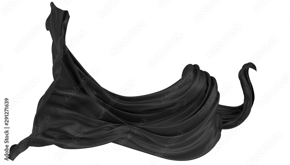 Abstract background of black wavy silk or satin on white background. 3d rendering image. Abstract background of black wavy silk or satin on white background. 3d rendering image.