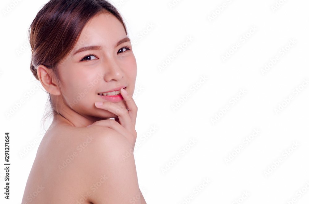 asian young beautiful woman smiling and touching her face, isolated over white background. natural makeup, SPA therapy, skincare, cosmetology and plastic surgery concept.with free copyspace asian young beautiful woman smiling and touching her face, isolated over white background. natural makeup, SPA therapy, skincare, cosmetology and plastic surgery concept.with free copyspace