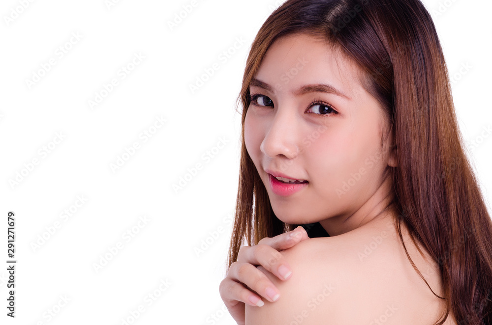 Portrait of asian young beautiful woman on white background.natural makeup, SPA therapy, skincare, cosmetology and plastic surgery concept Portrait of asian young beautiful woman on white background.natural makeup, SPA therapy, skincare, cosmetology and plastic surgery concept