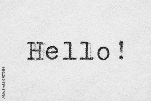 Hello word on white paper printed with typewriter