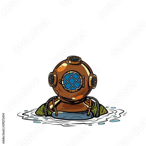 retro deep sea diver in metal helmet. isolate on white background