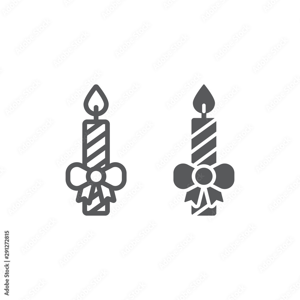 Fototapeta premium Christmas candle line and glyph icon, christmas and decor, candlelight sign, vector graphics, a linear pattern on a white background.