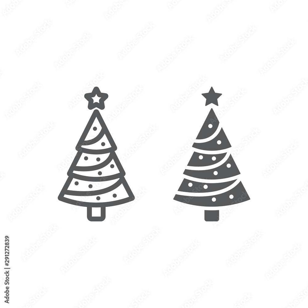 Christmas tree line and glyph icon, decor and new year, fir tree sign, vector graphics, a linear pattern on a white background. Christmas tree line and glyph icon, decor and new year, fir tree sign, vector graphics, a linear pattern on a white background.