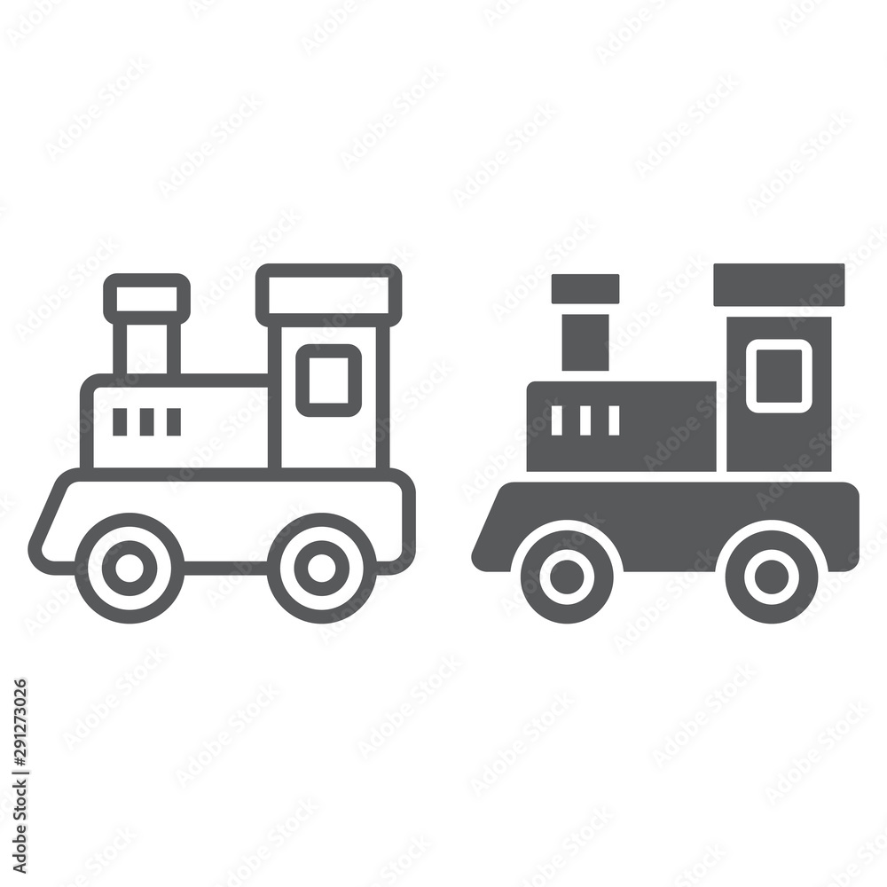 Train toy line and glyph icon, child and railroad, locomotive sign, vector graphics, a linear pattern on a white background Train toy line and glyph icon, child and railroad, locomotive sign, vector graphics, a linear pattern on a white background