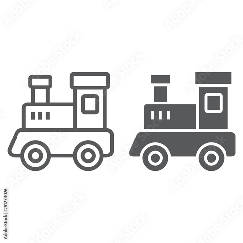Train toy line and glyph icon, child and railroad, locomotive sign, vector graphics, a linear pattern on a white background