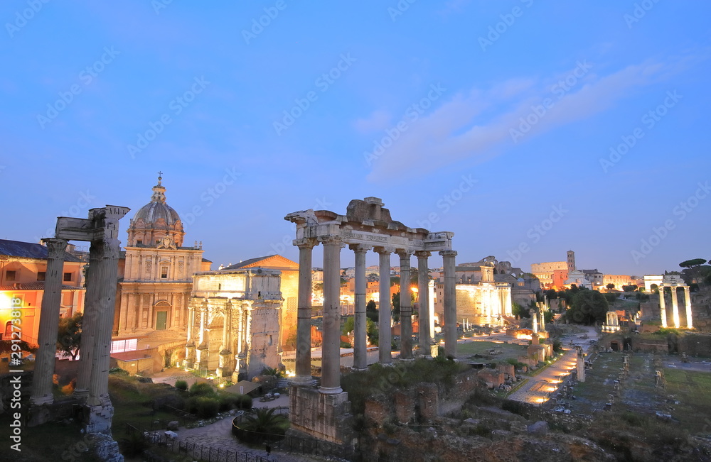 Foro Romano Roman forum ruin night cityscape Rome Italy