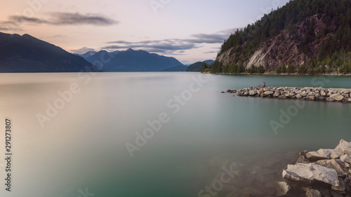Fototapeta Naklejka Na Ścianę i Meble -  Smooth water of Porteau Cove, BC, Canada, at the end of a summer's day. 