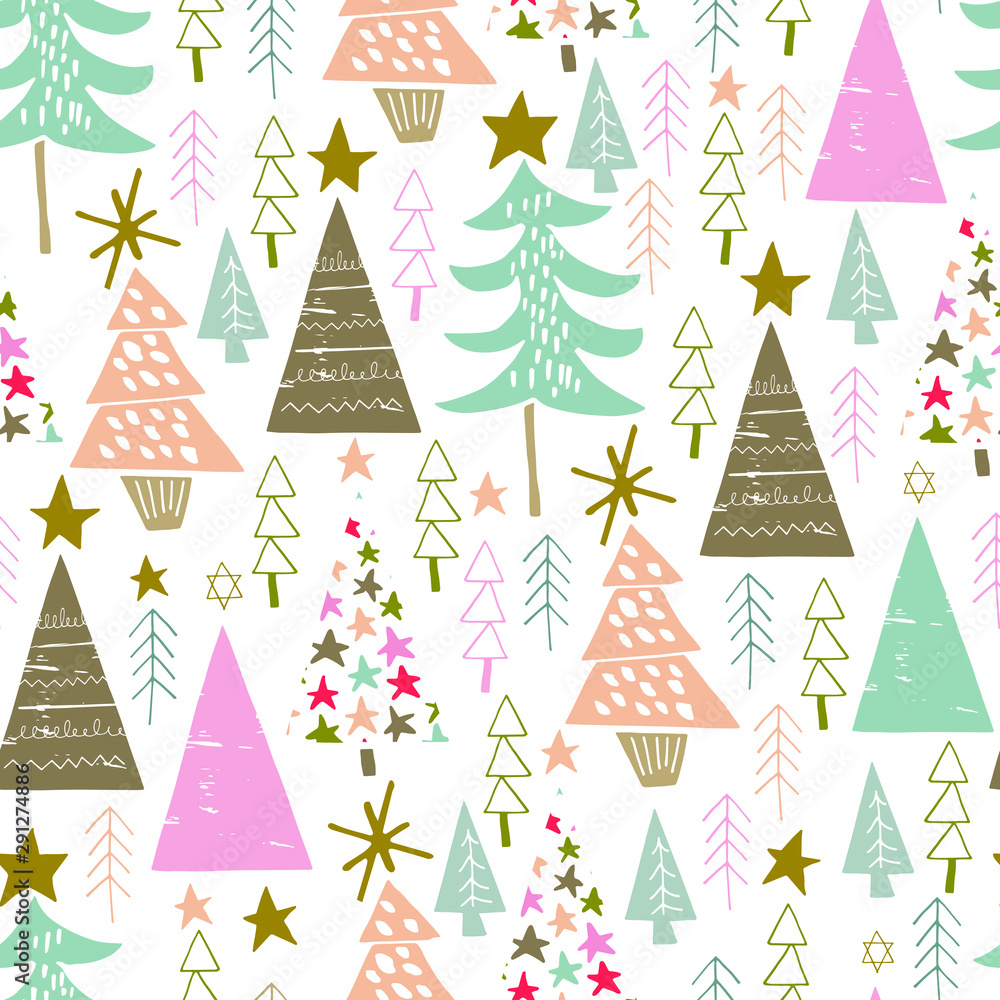 seamless vector repeat pattern of hand-drawn abstract, seasonal trees seamless vector repeat pattern of hand-drawn abstract, seasonal trees