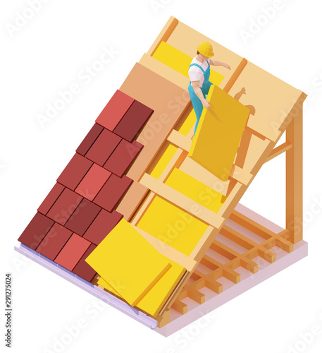 Vector isometric house roof construction
