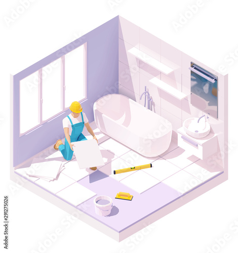 Vector isometric tiler laying tiles