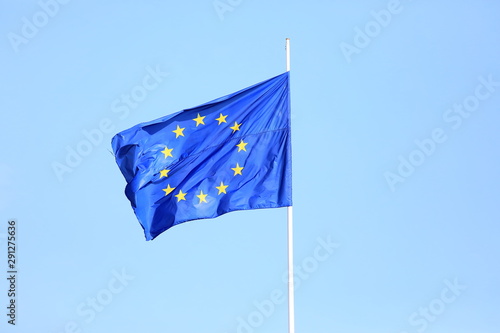 EU European Union flag in blue sky
