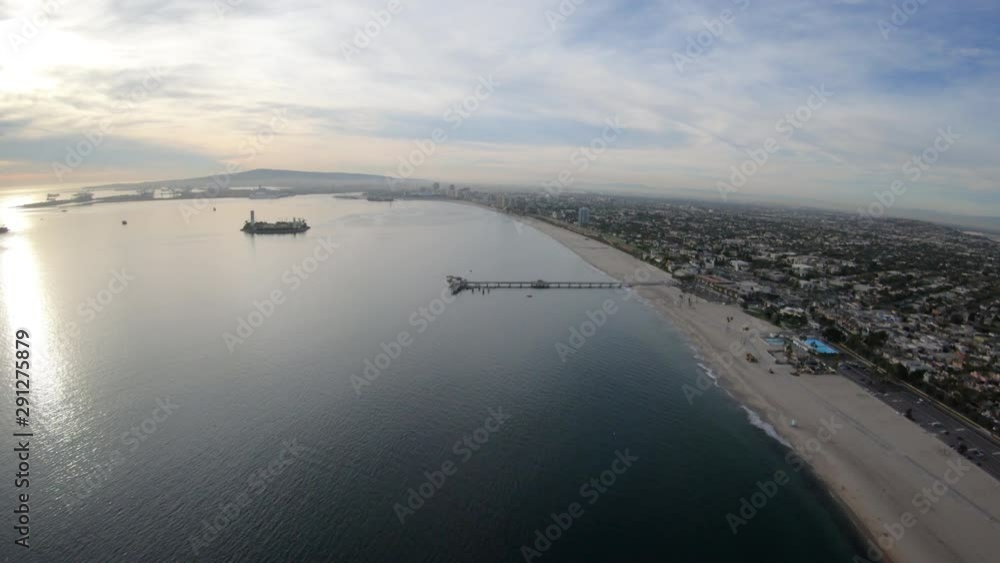 Belmont Shore Beach and Pier Aerial View Long Beach California USA Belmont Shore Beach and Pier Aerial View Long Beach California USA