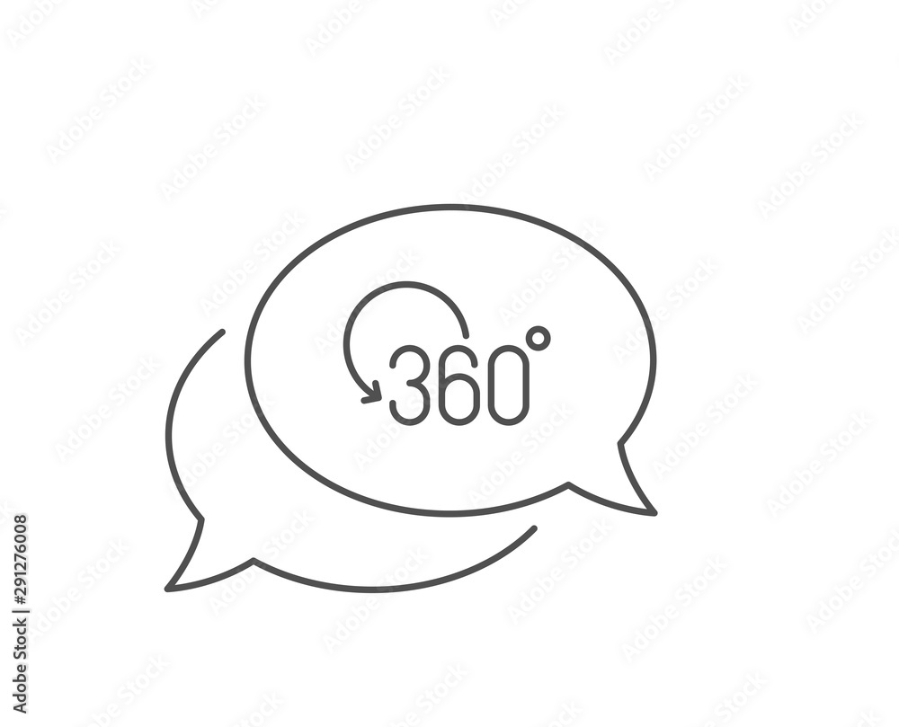 360 degree line icon. Chat bubble design. Full rotation sign. VR technology simulation symbol. Outline concept. Thin line full rotation icon. Vector 360 degree line icon. Chat bubble design. Full rotation sign. VR technology simulation symbol. Outline concept. Thin line full rotation icon. Vector