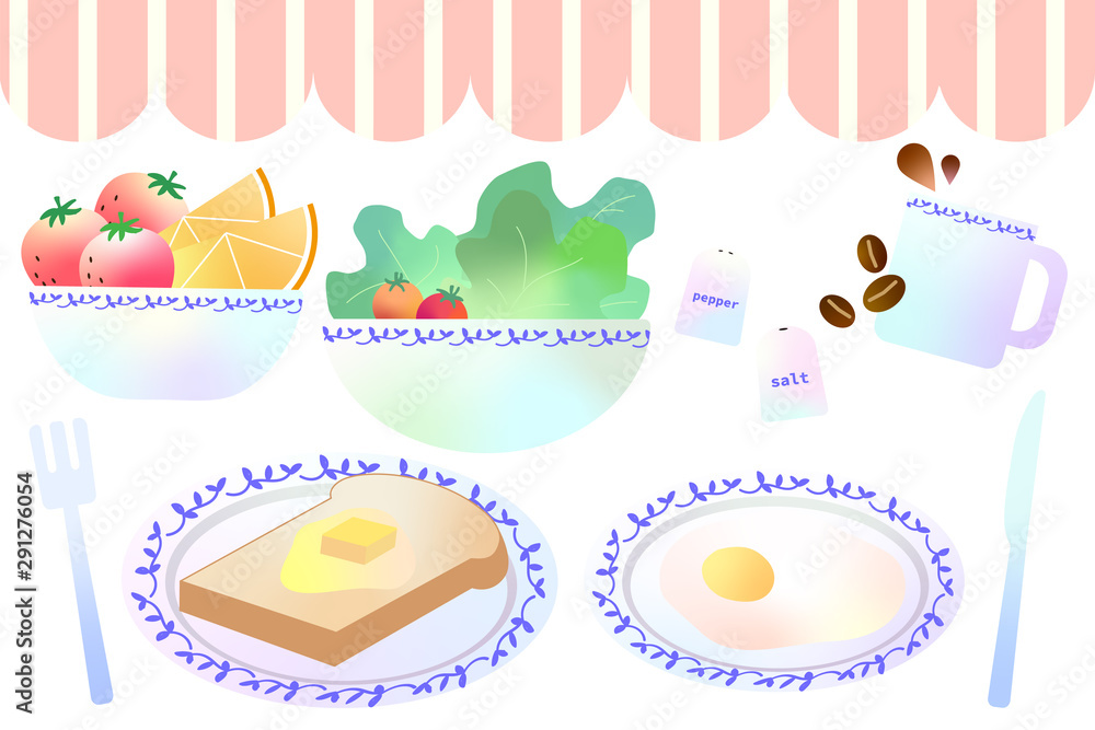 Naklejka premium 手描き風朝食イラストセット